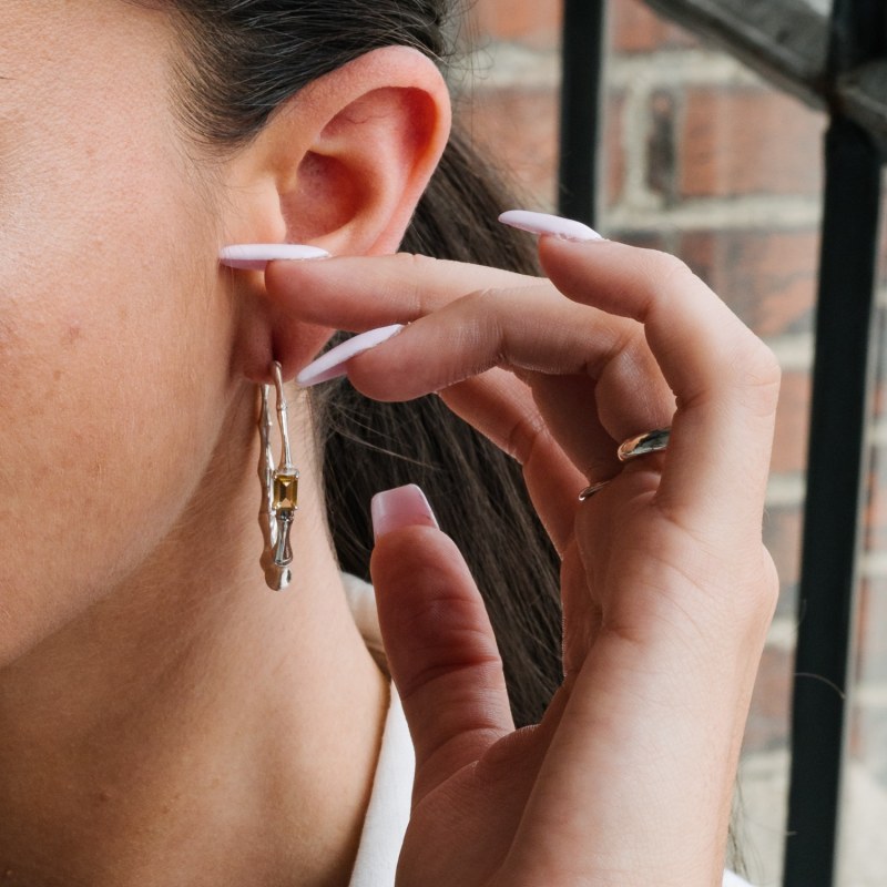 Thumbnail of Sterling Silver Bamboo Hoops - Citrine image