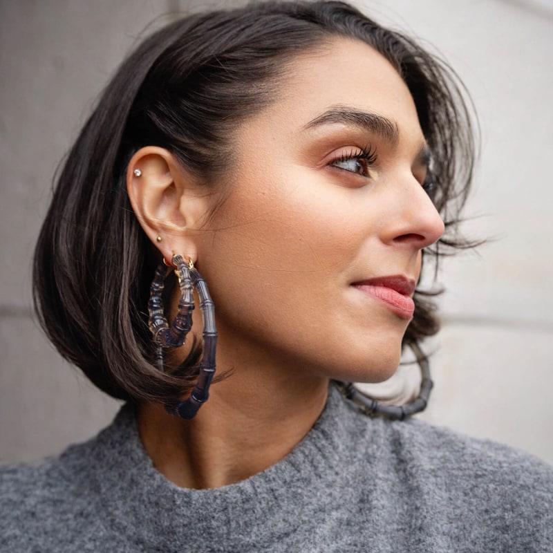 Thumbnail of Bamboo Hoop Earrings In Blackberry image