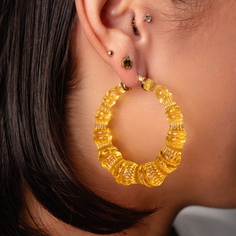 Thumbnail of Bamboo Hoop Earrings In Lemon Yellow image