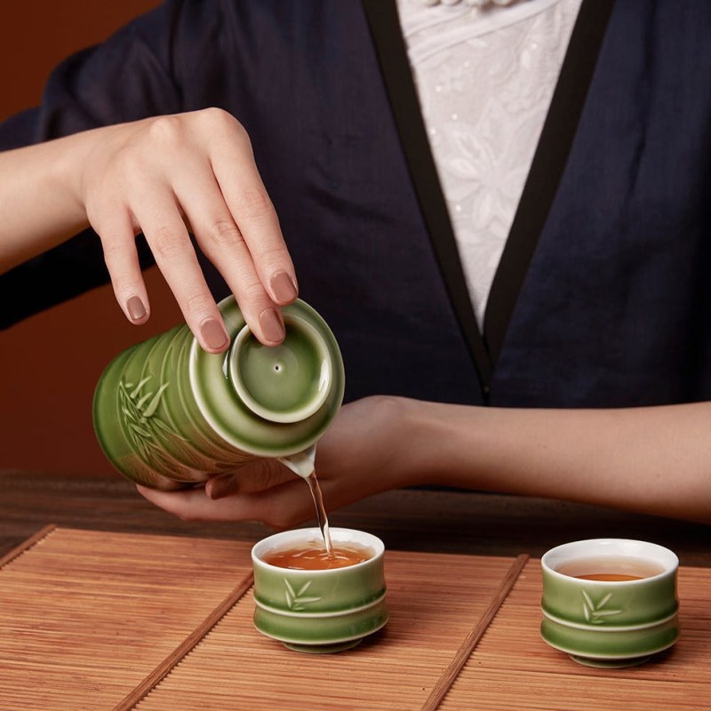 Thumbnail of Bamboo Kung Fu Tea Set 1 Pot With 2 Cups  - Olive Green image