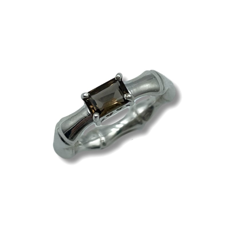 Thumbnail of Sterling Silver Bamboo Ring - Smoky Quartz image