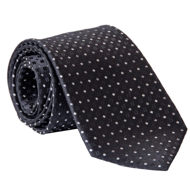 Elizabetta Mens Black and White Polka Dot Silk Scarf - Italian