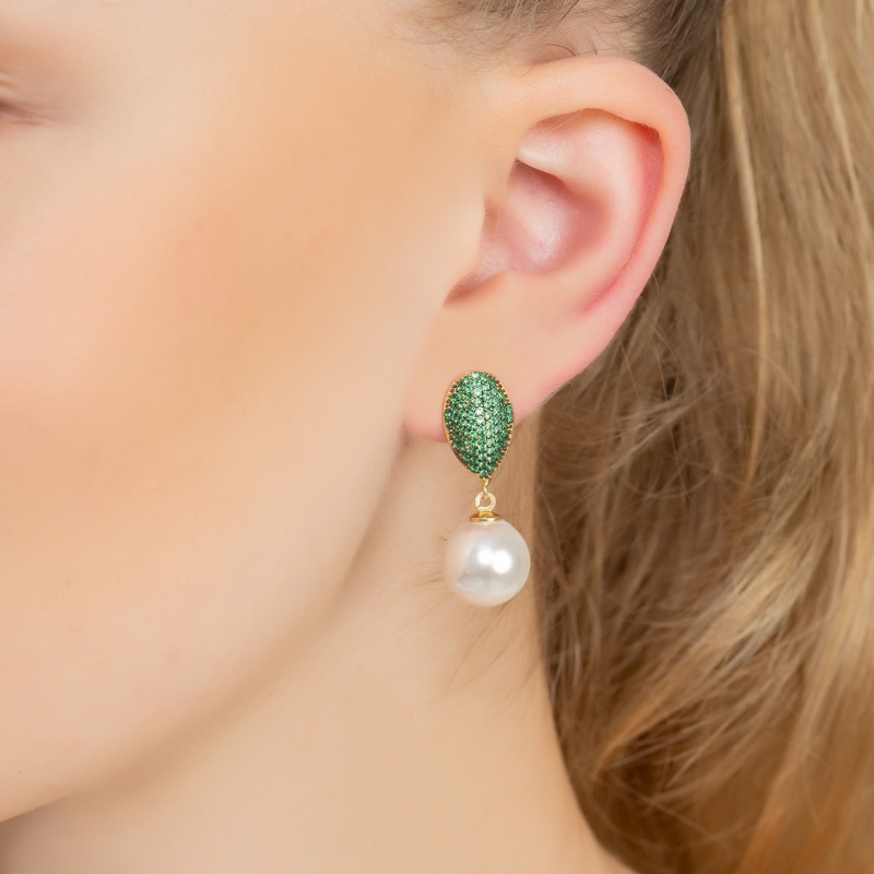 Emerald pearl drop hot sale earrings