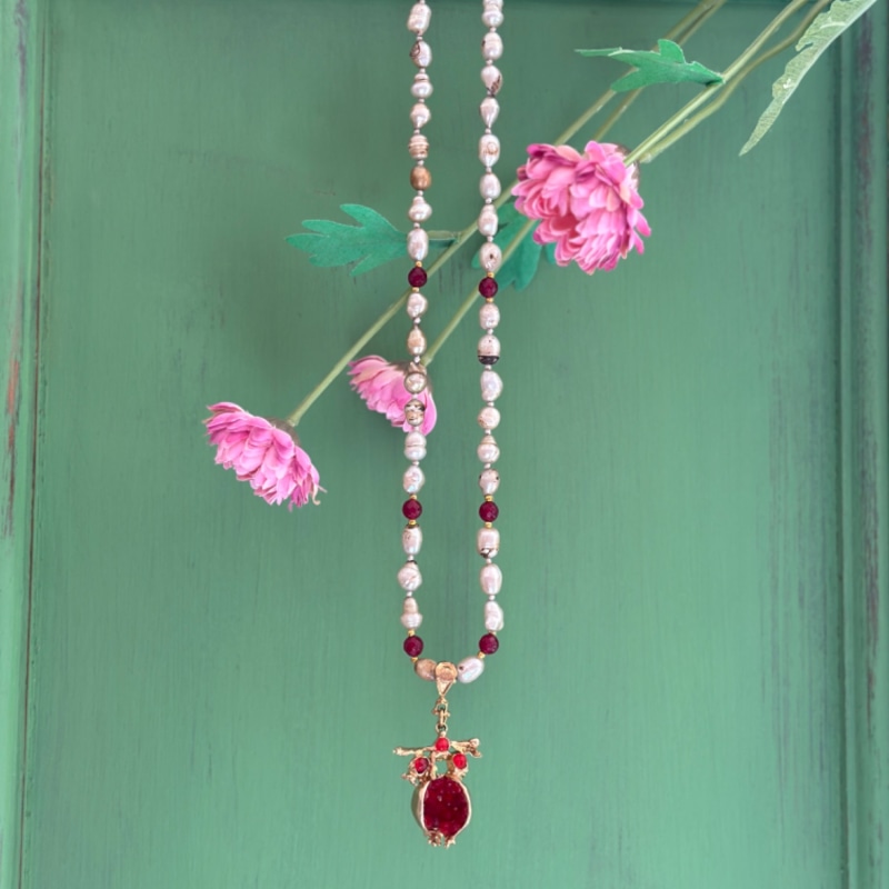 Thumbnail of Baroque Pearl Necklace - Ruby Pomegranate image