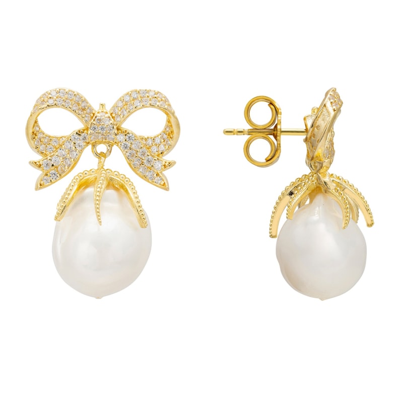 Baroque Pearl Ribbon And Bows Drop Earrings Gold | LATELITA | Wolf & Badger