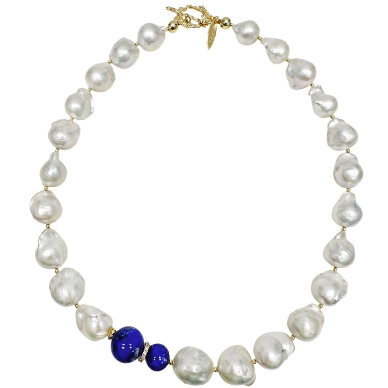 Thumbnail of Baroque Pearls With Blue Lapis Chunky Necklace image