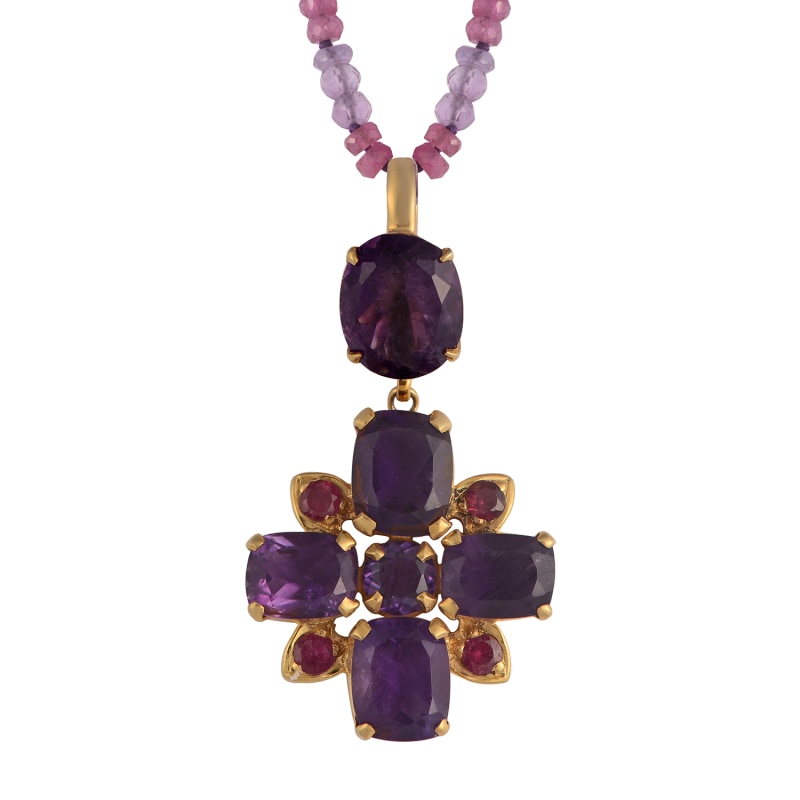 Thumbnail of Bathsheba Amethyst Ruby Cross Pendant image