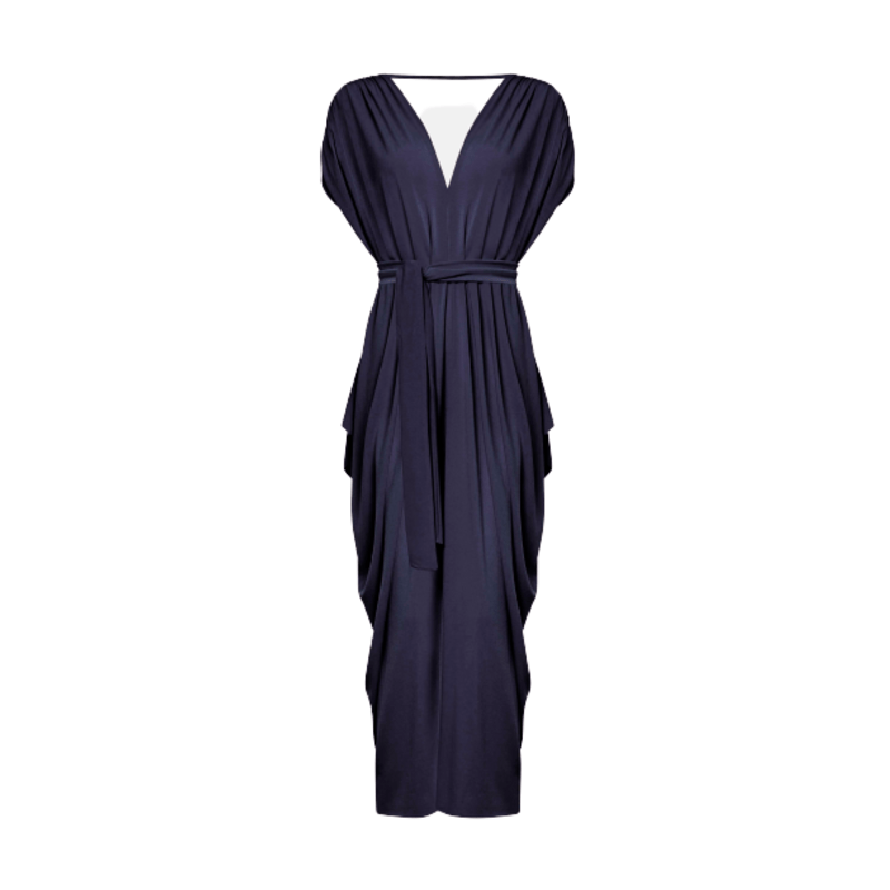 Batwing Pleated Maxi Dress Navy | James Lakeland | Wolf & Badger