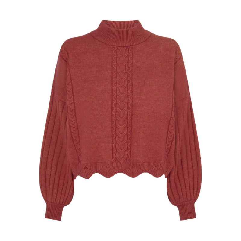 Thumbnail of Batwing Sleeves Scallop Edge Knit Jumper In Brick Red image