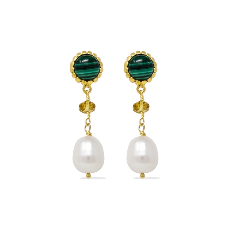 Thumbnail of Malachite, Citrine & Pearl Drop Earrings image