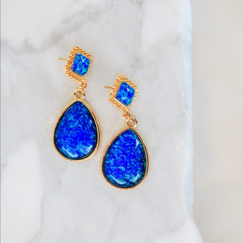 Thumbnail of Romance Statement Deep Blue Teardrop Opal Earrings image