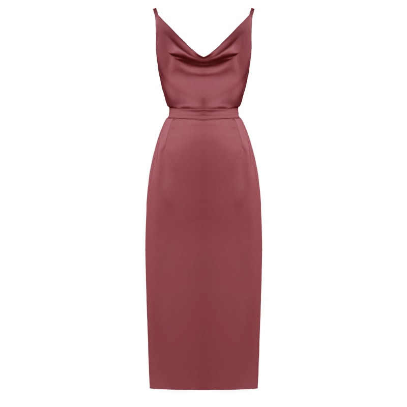 Kamea Fire Brick Satin Cocktail Midi Dress | UNDRESS | Wolf & Badger