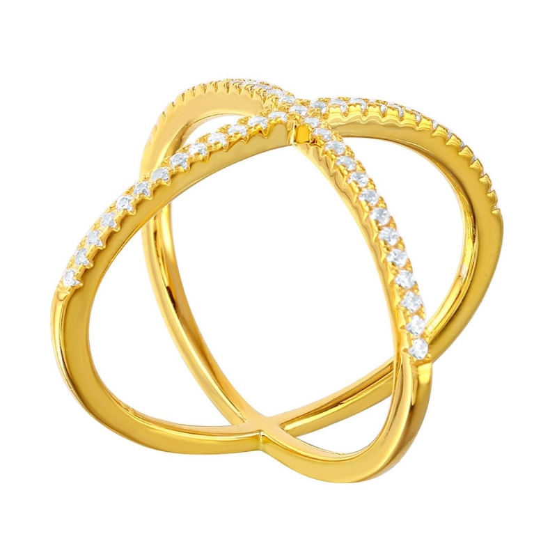 Thumbnail of Sterling Silver X Crisscross Cz Ring In Gold image