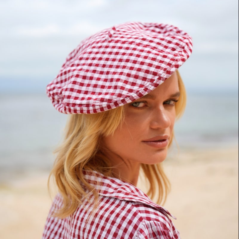 Thumbnail of Simone Gingham Beret Hat, In Red image