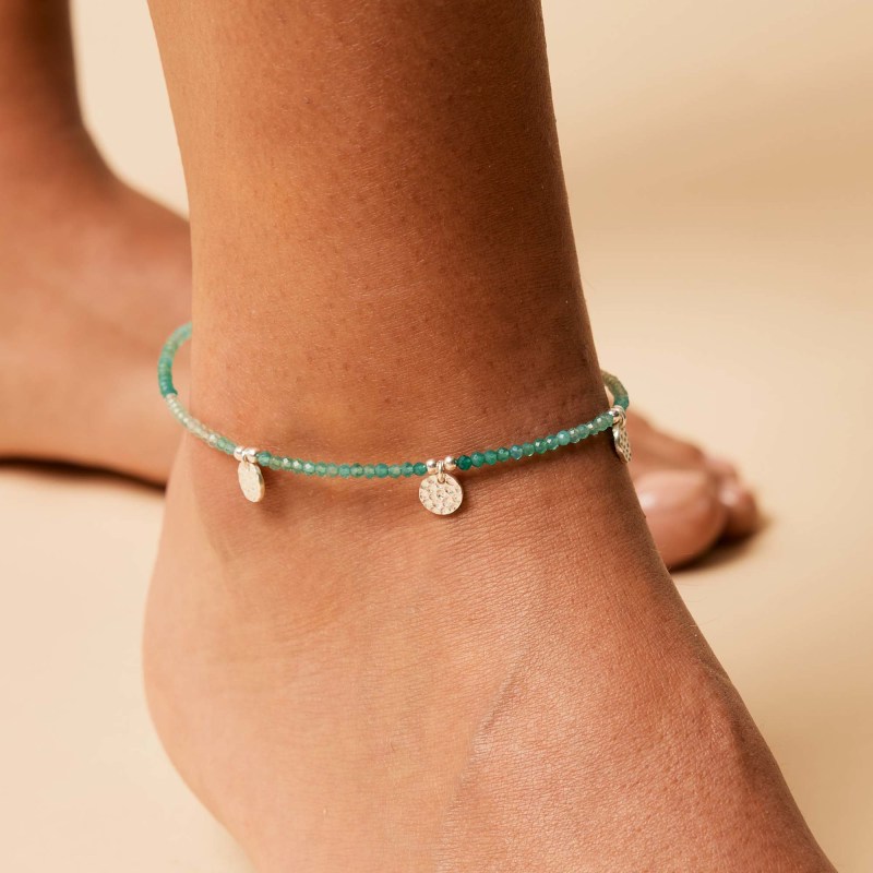 Thumbnail of Be In Nature Silver Beaded Anklet - Green Onyx image