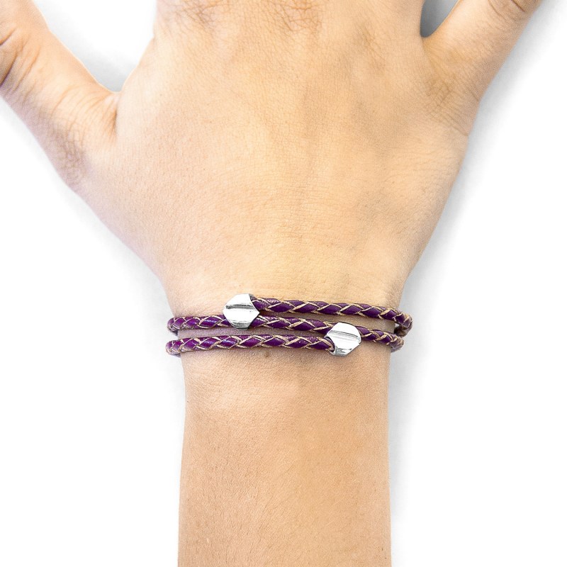 Thumbnail of Deep Purple Conway Silver & Braided Leather Bracelet image