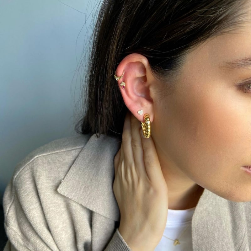 Beaded Ear Cuff Cartilage Hoop Earrings - Gold Plated