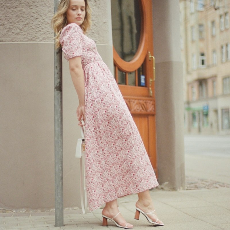 Thumbnail of Beatrice Maxi Dress With Sweetheart Neckline In Pink & Milkly White Liberty Floral Cotton image