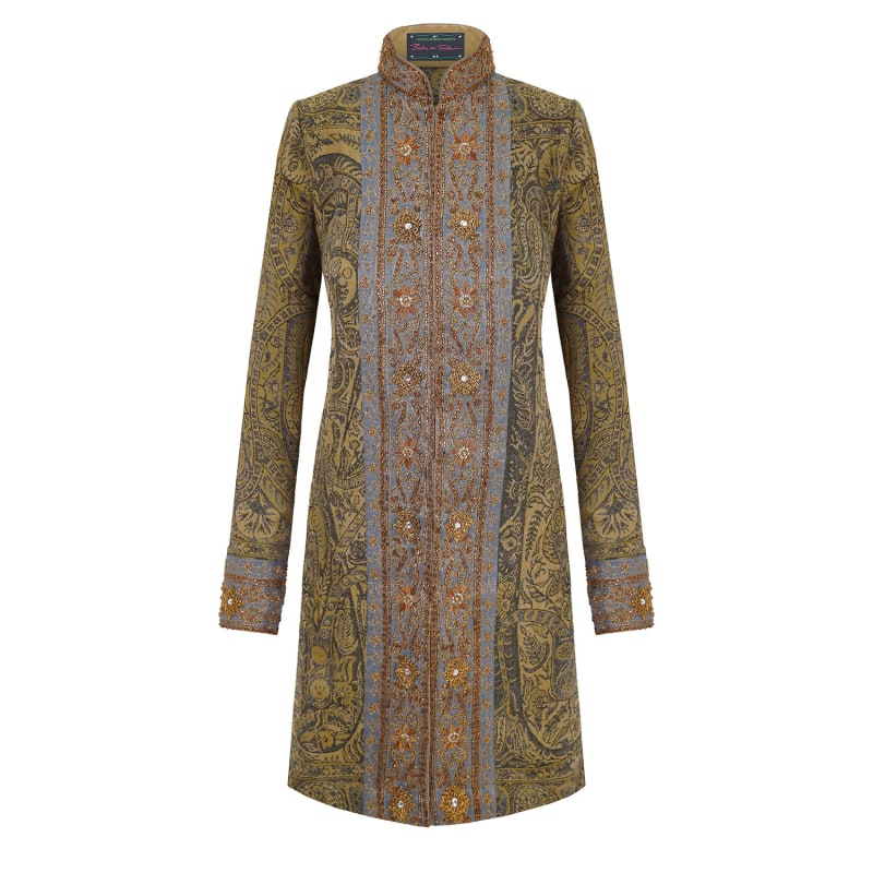 Thumbnail of Beige Gold Rosette Wool Paisley Shawl Jacket image