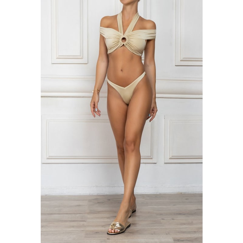 Beige Off Shoulder Bikini Set With Ring Cliche Reborn Wolf Badger