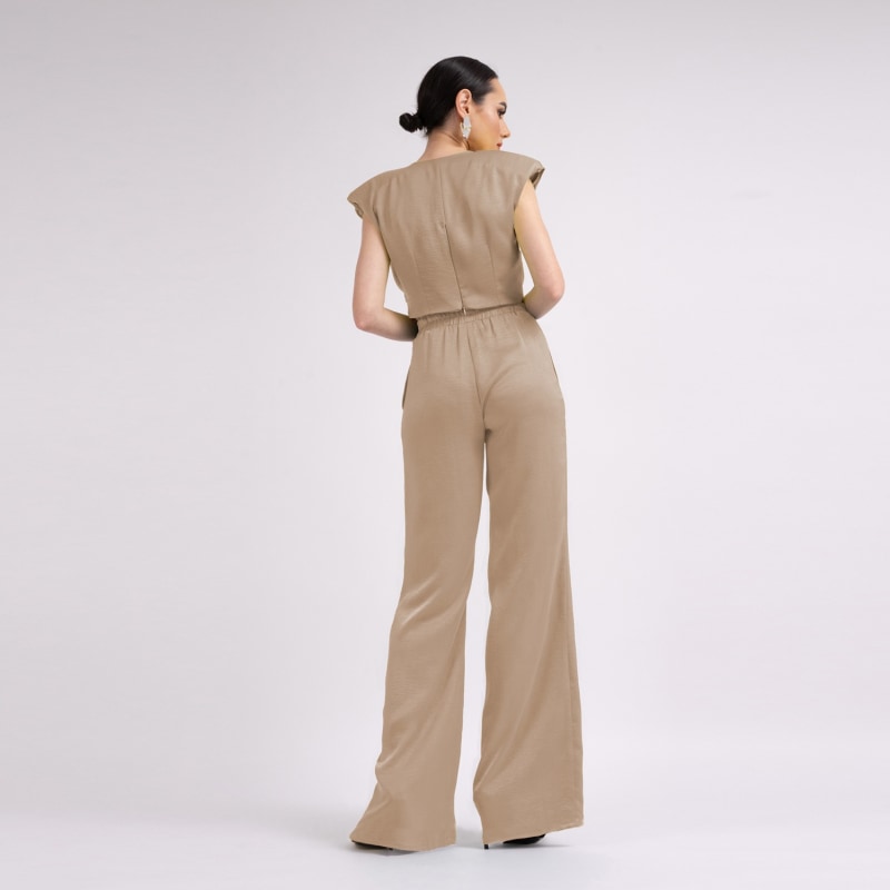 Beige Wide Leg Trousers With Reversed Waistband, BLUZAT