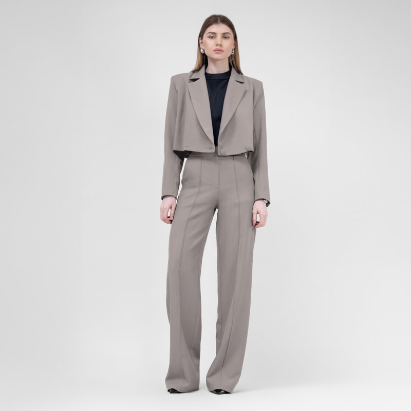 Thumbnail of Beige Straight-Cut Trousers With Stripe Detail image