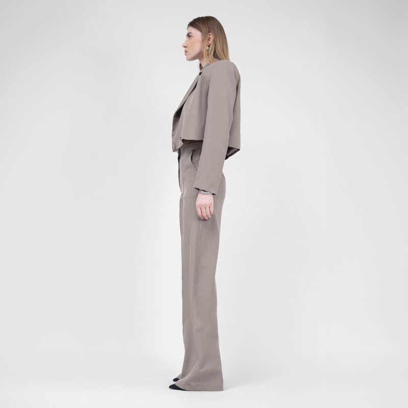 Thumbnail of Beige Straight-Cut Trousers With Stripe Detail image