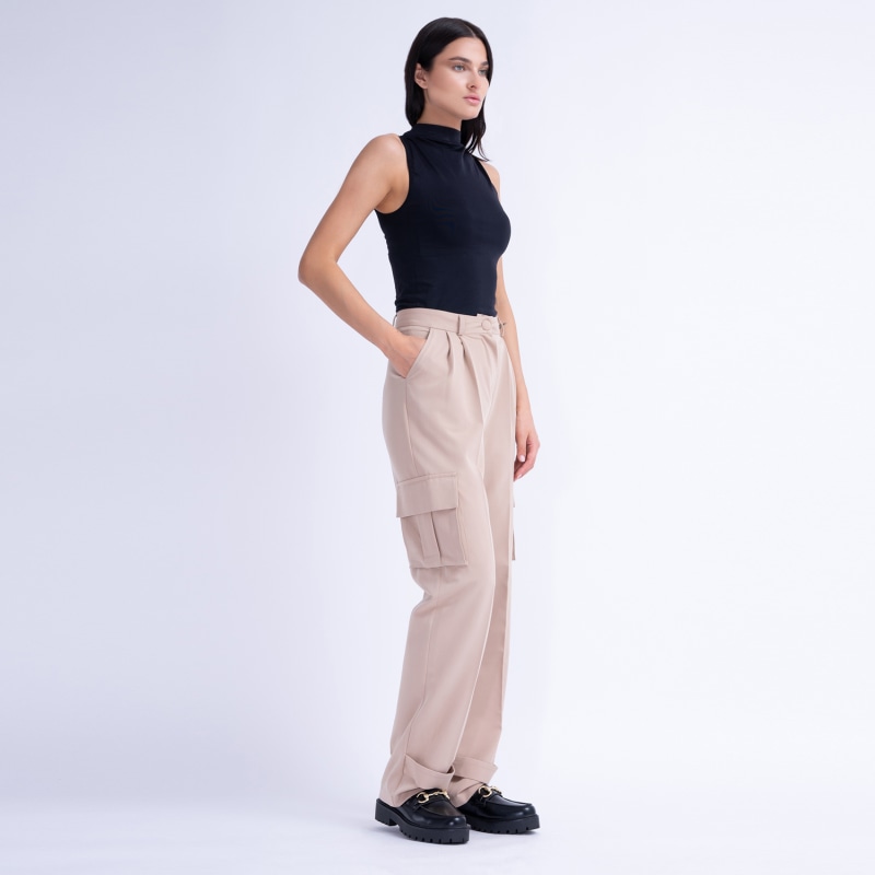 Women's Beige Cargo Pants With Toggle Detail –