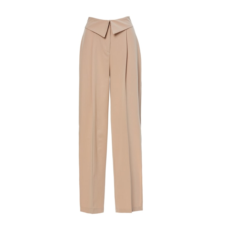 Beige Wide Leg Trousers With Reversed Waistband, BLUZAT