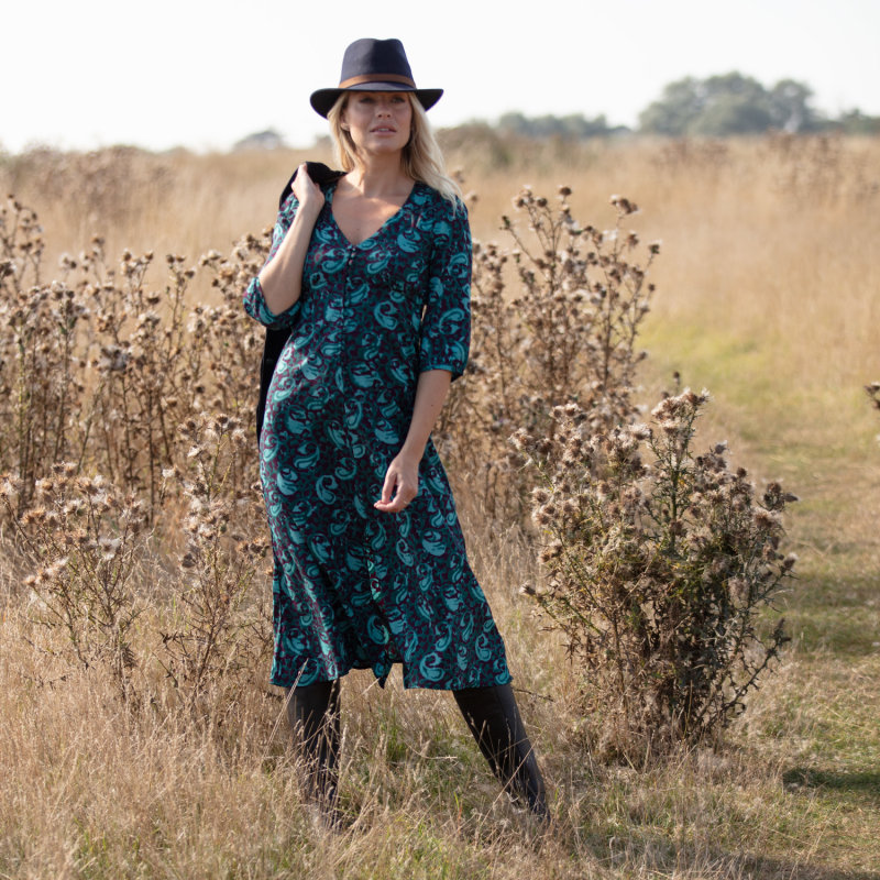 Thumbnail of Belgravia Midi Dress In Teal & Purple Swirl image