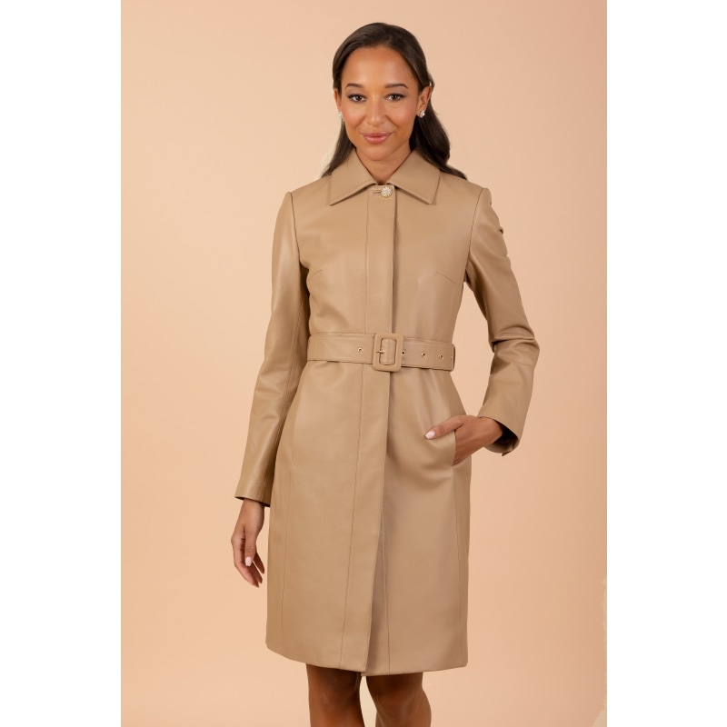 Thumbnail of Bellucci Belted Leather Coat In Cammello image
