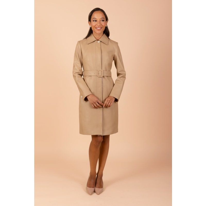 Thumbnail of Bellucci Belted Leather Coat In Cammello image