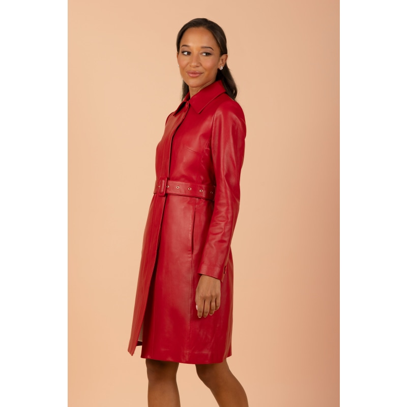 Thumbnail of Bellucci Belted Leather Coat In Rosso image