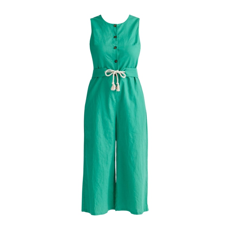 Belted Linen Blend Jumpsuit - Green by PAISIE