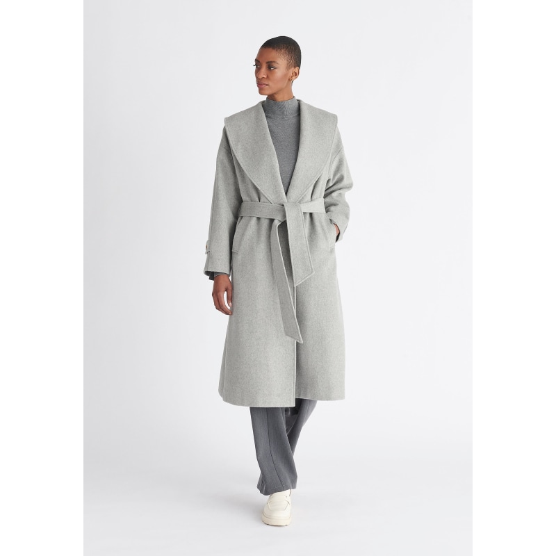 Belted Wool Coat In Light Grey | PAISIE | Wolf & Badger