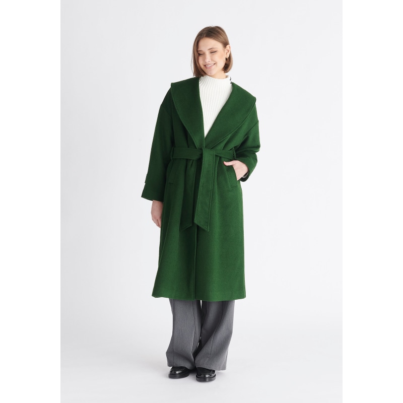 Thumbnail of Belted Wool Coat In Dark Green image