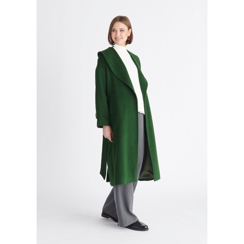 Thumbnail of Belted Wool Coat In Dark Green image