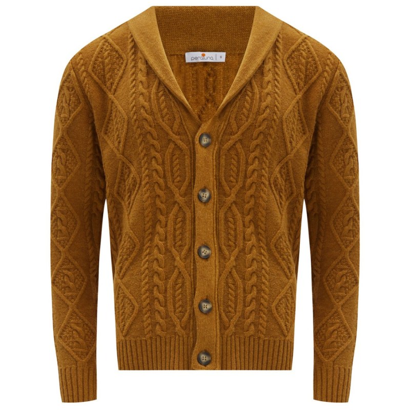 Benjamin Shawl Collar Cable Knit Men s Cardigan Mustard by Peraluna