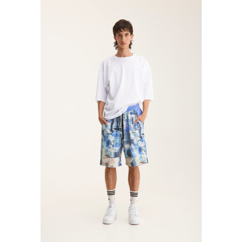 Thumbnail of Bermuda Shorts In Blue With Graffiti Design - Recycled Fabric image