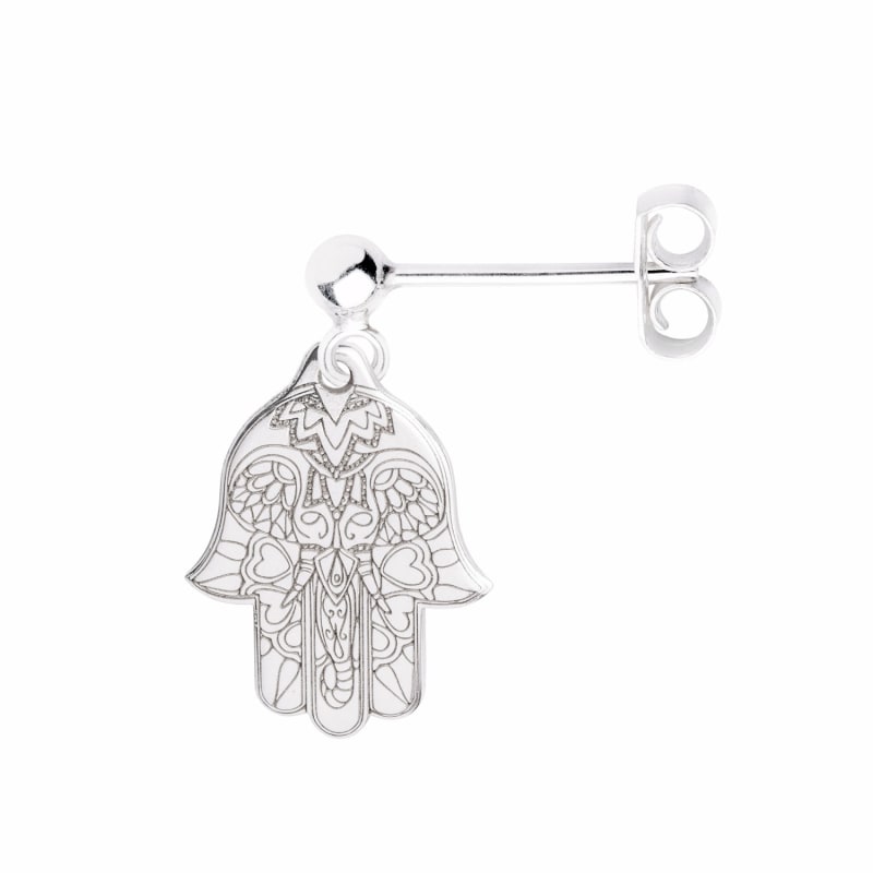 Thumbnail of Silver Hamsa Hand Single Short Drop Earring image