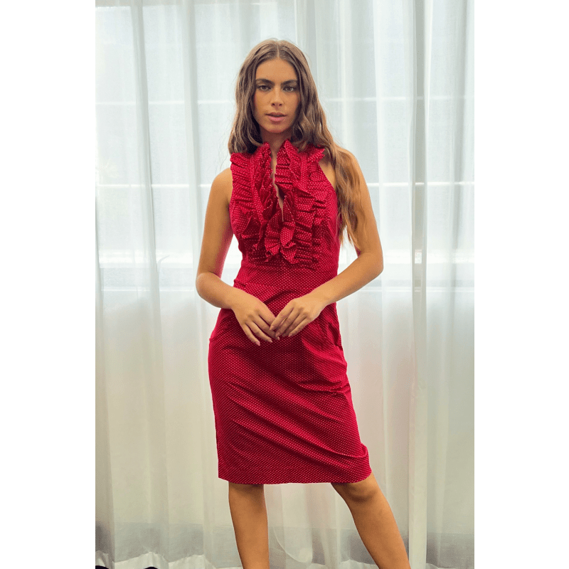 Thumbnail of Betsy Beauty Frill Halter Dress In Red image