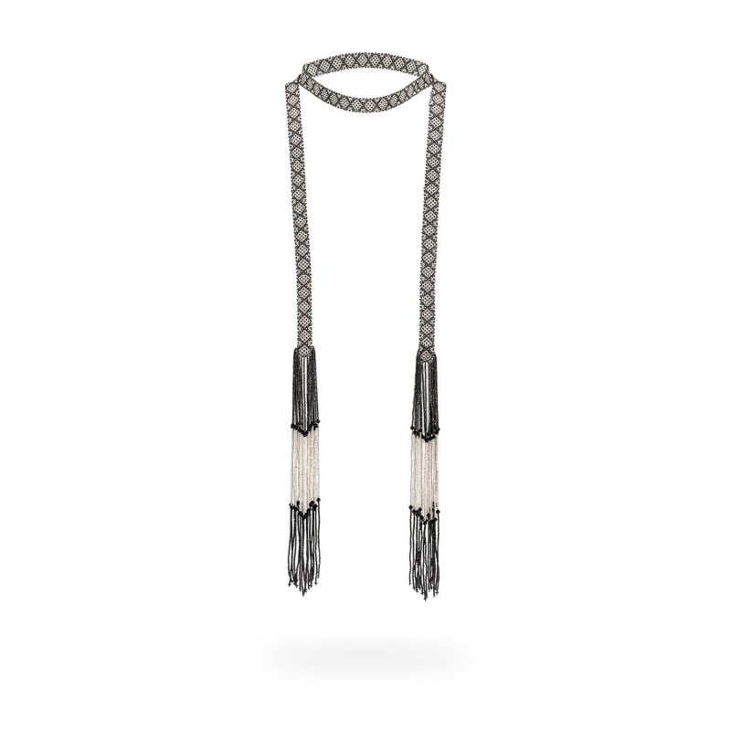 Thumbnail of Cintilla Long Necklace - Black Crystal & Platinu image