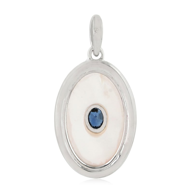 Thumbnail of Bezel Set Mop & Blue Sapphire Pave Diamond In 18K White Gold Evil Eye Pendant image