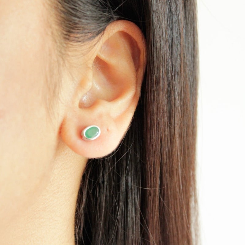 Thumbnail of Bezeled Emerald Silver Studs image