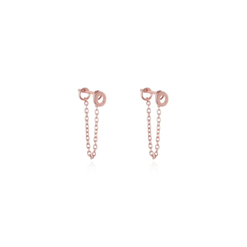 Rose Gold Chain Two Way Drop Stud Earrings Buff Jewellery Wolf Badger