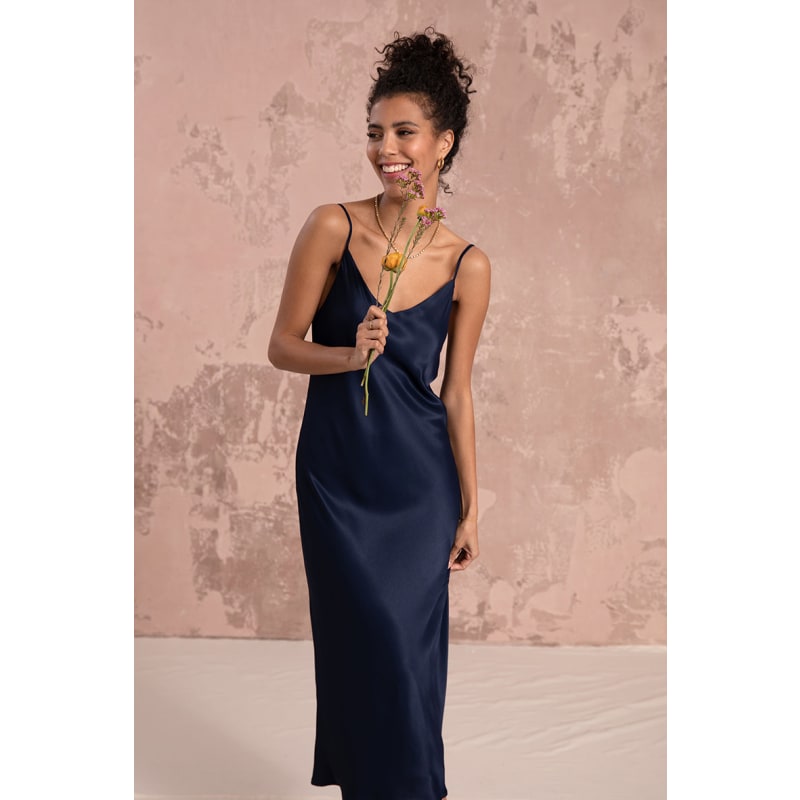 Thumbnail of Lily Satin Slip Dress In Midnight Blue image