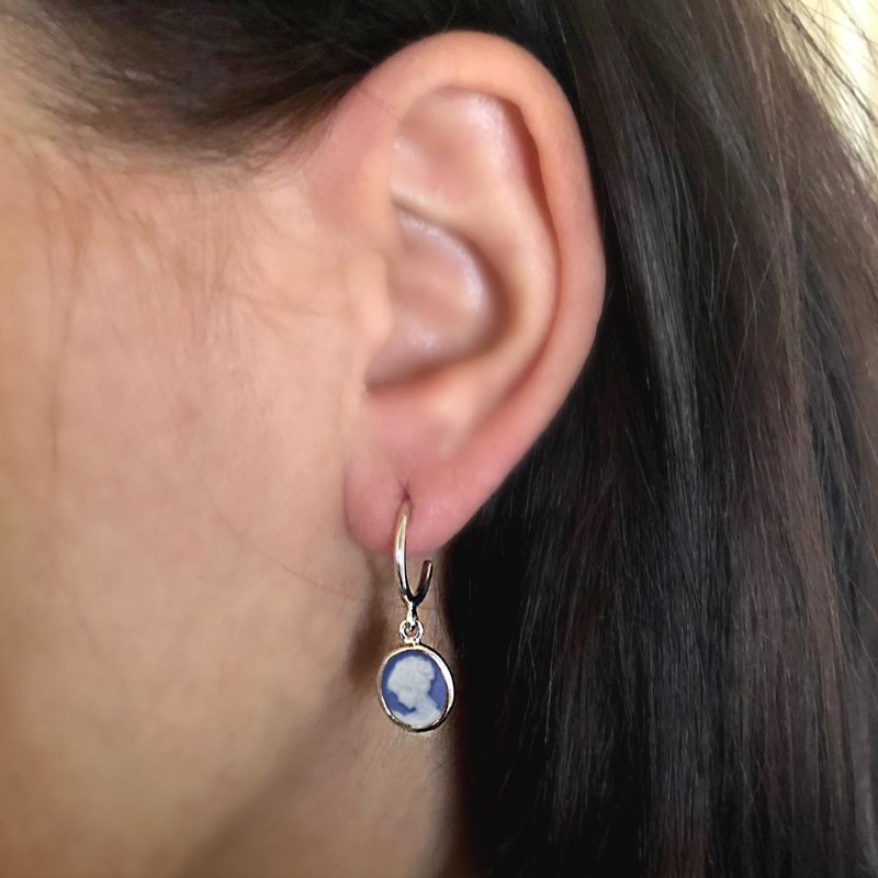 Thumbnail of Blue Mini Cameo Hoop Earrings image