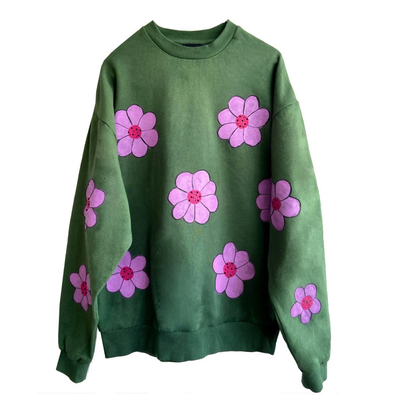 Thumbnail of Green Hand Painted Floral Sweatshirt image