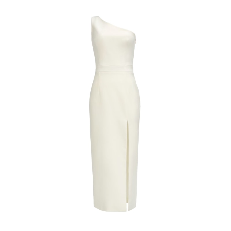 Thumbnail of Dori White Asymmetric Neckline Midi Dress With A Slit image