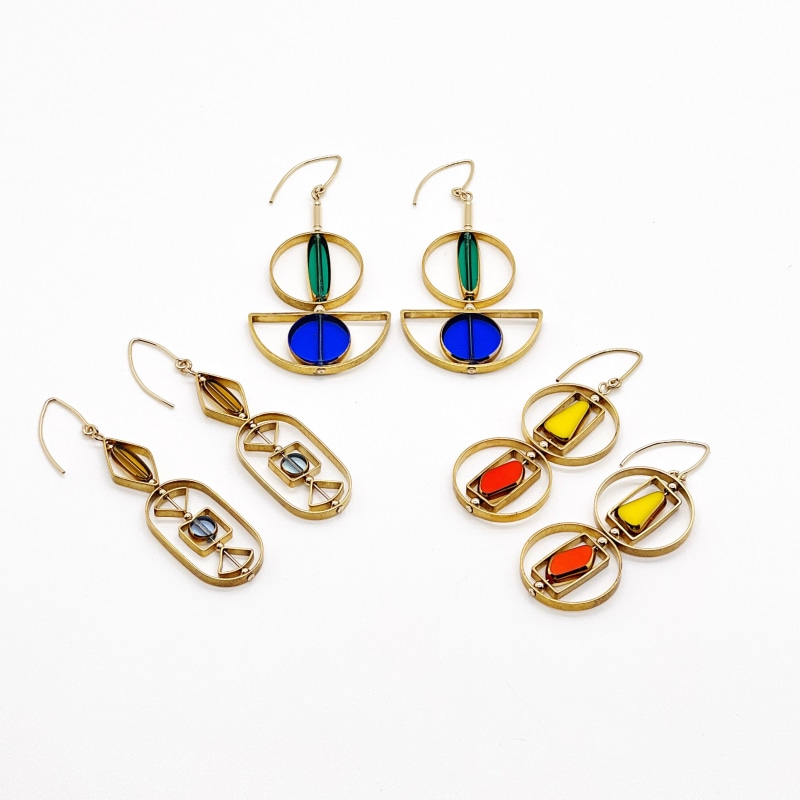 Thumbnail of Red & Yellow Geometric Art Earrings image